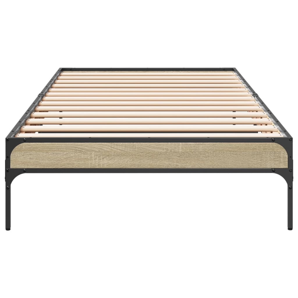 Bedframe bewerkt hout en metaal sonoma eikenkleurig 100x200 cm