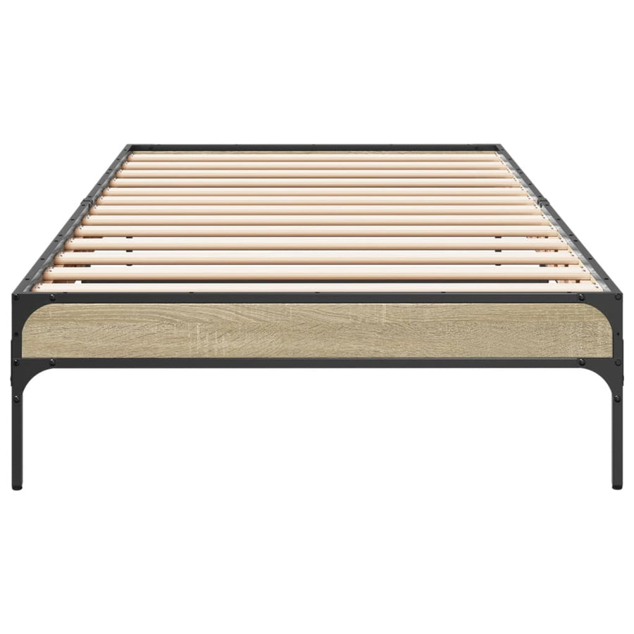 Bedframe bewerkt hout en metaal sonoma eikenkleurig 100x200 cm