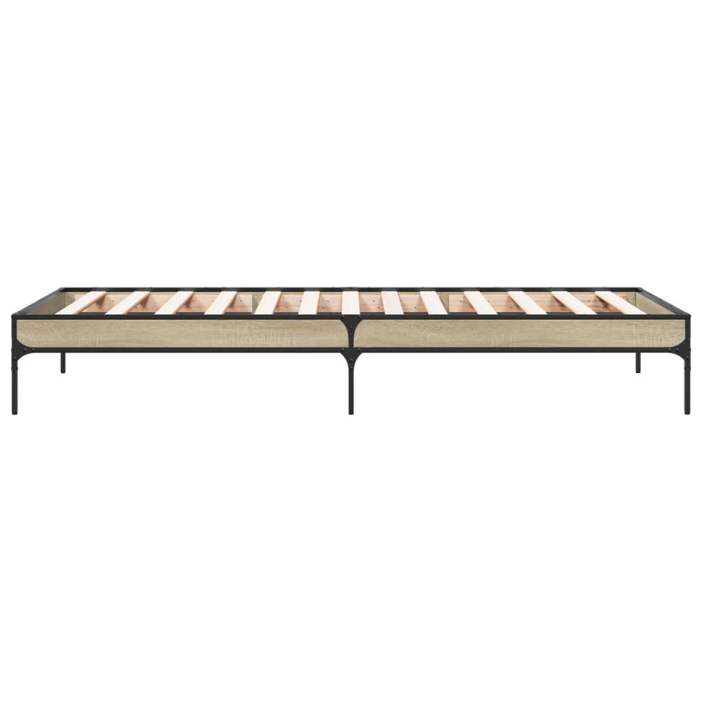 Bedframe bewerkt hout en metaal sonoma eikenkleurig 100x200 cm