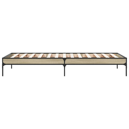 Bedframe bewerkt hout en metaal sonoma eikenkleurig 100x200 cm