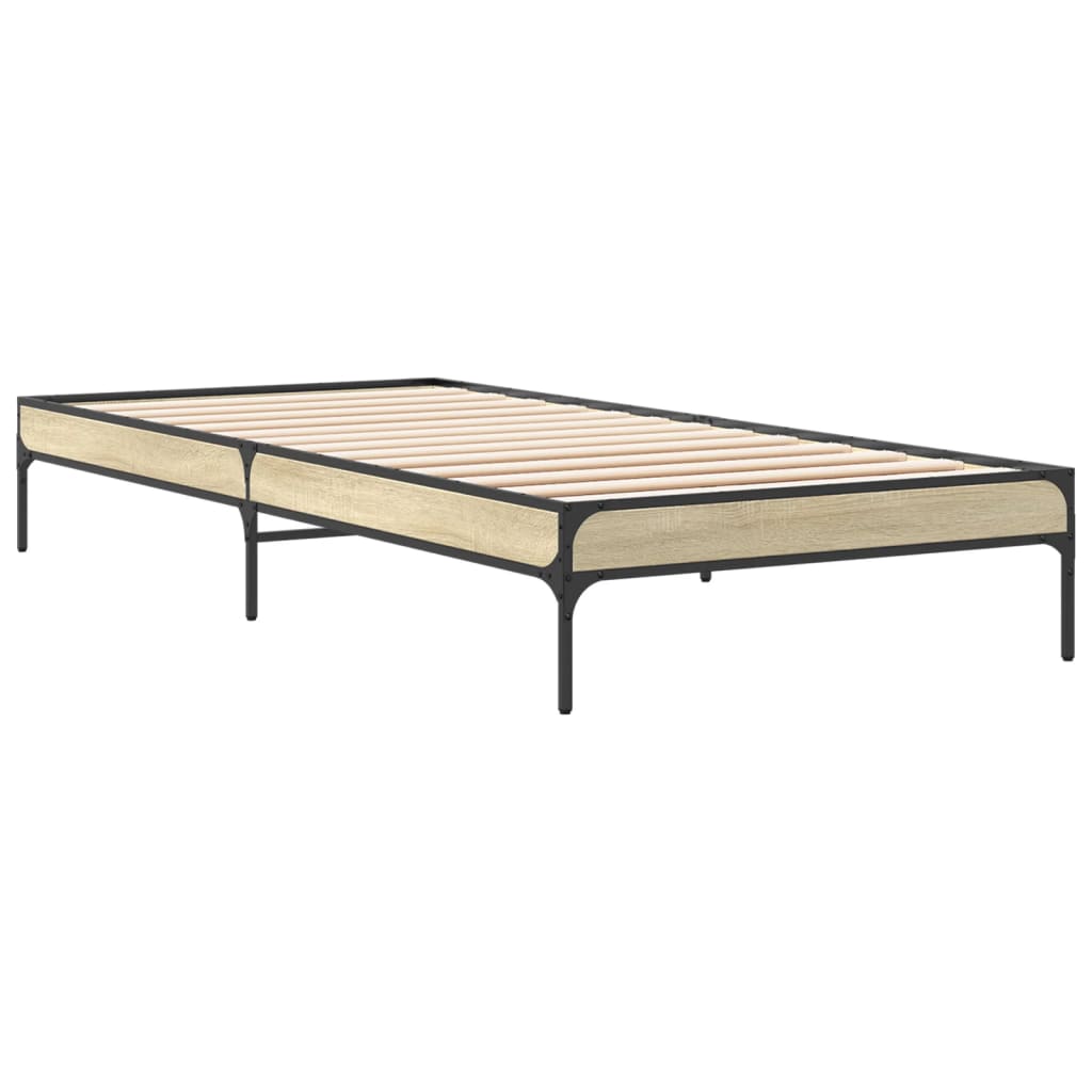 Bedframe bewerkt hout en metaal sonoma eikenkleurig 100x200 cm
