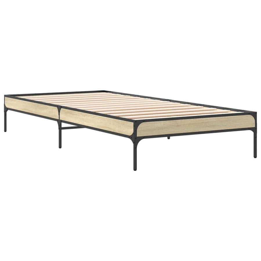 Bedframe bewerkt hout en metaal sonoma eikenkleurig 100x200 cm