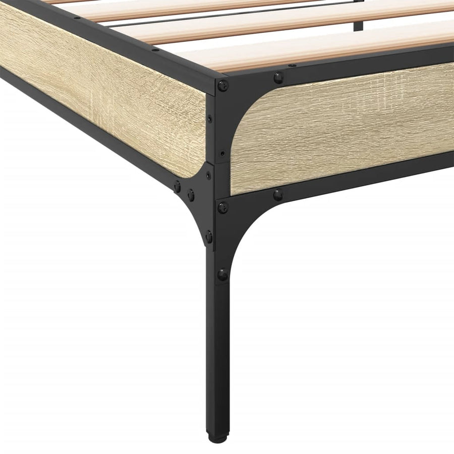 Bedframe bewerkt hout en metaal sonoma eikenkleurig 100x200 cm
