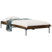 Bedframe 100x200 cm bewerkt hout metaal gerookt eiken