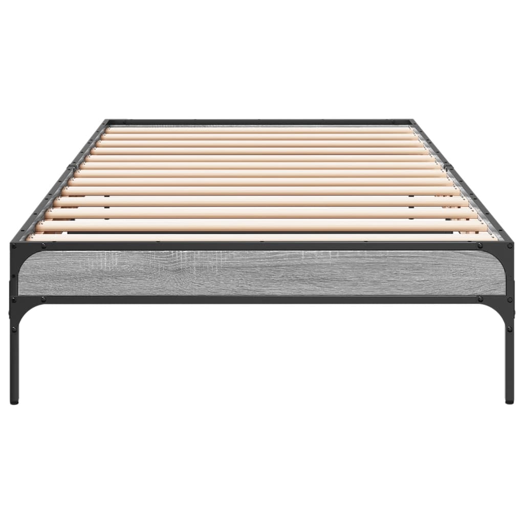 Bedframe bewerkt hout en metaal grijs sonoma eiken 100x200 cm