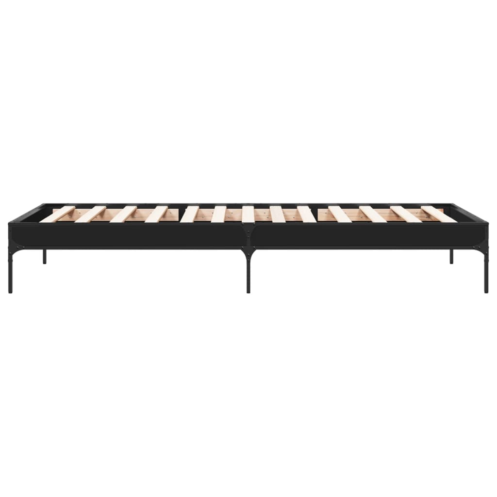 Bedframe bewerkt hout en metaal zwart 90x200 cm