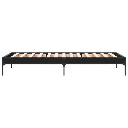 Bedframe bewerkt hout en metaal zwart 90x200 cm