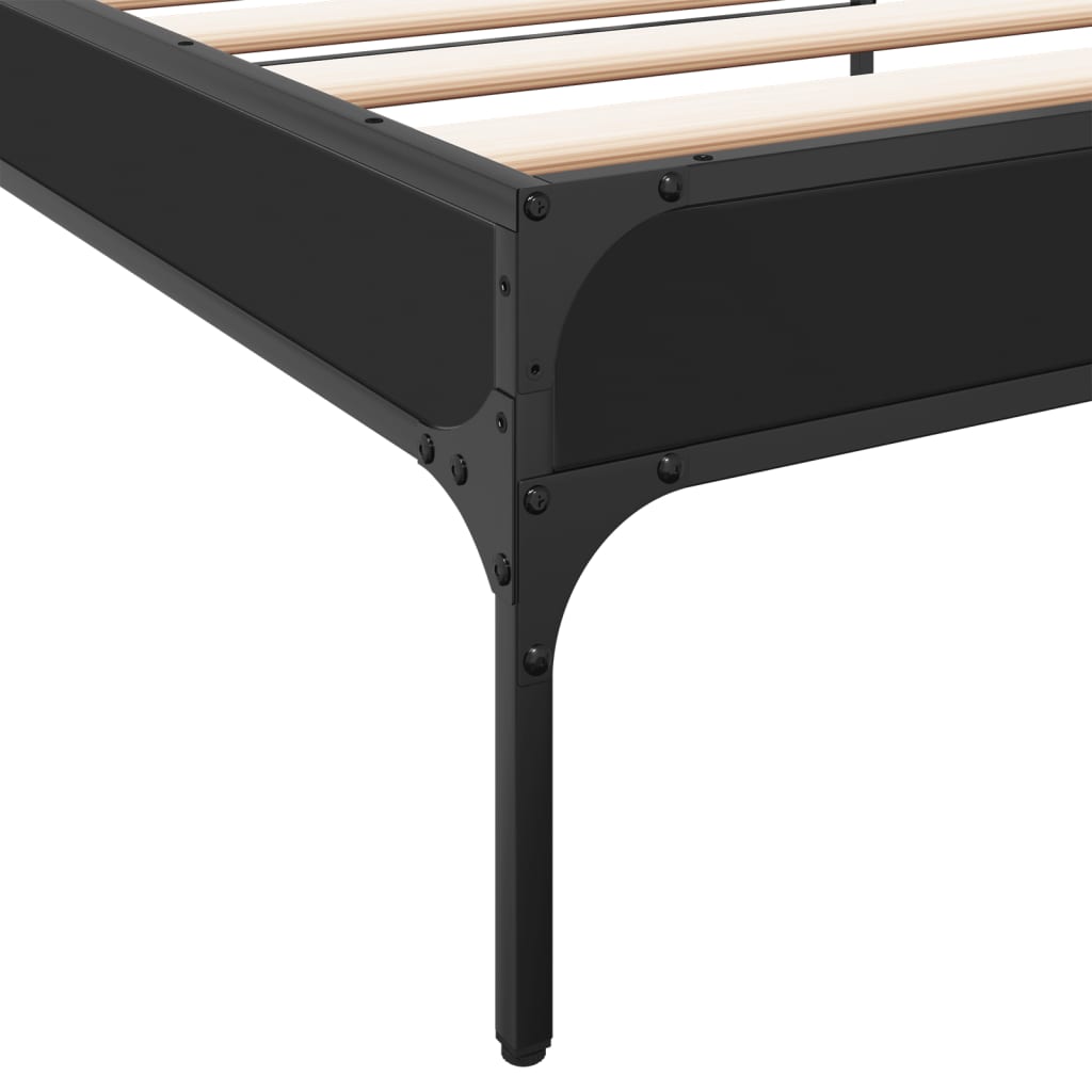 Bedframe bewerkt hout en metaal zwart 90x200 cm