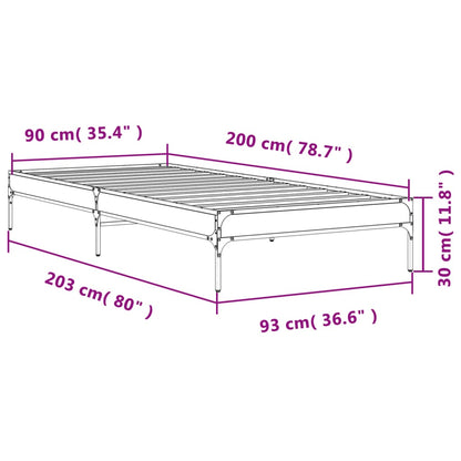 Bedframe bewerkt hout en metaal zwart 90x200 cm