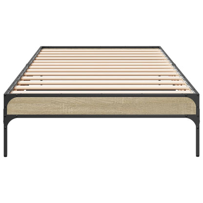 Bedframe bewerkt hout en metaal sonoma eikenkleurig 90x200 cm