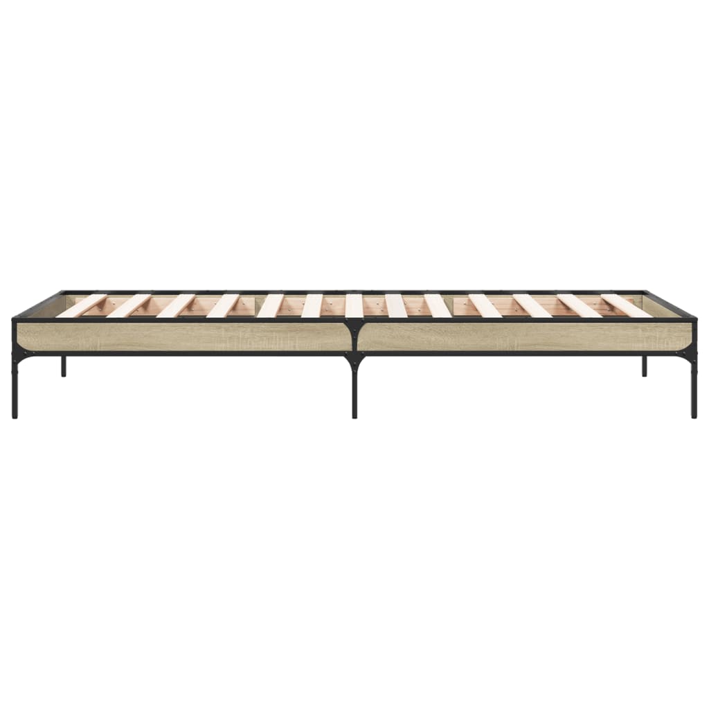 Bedframe bewerkt hout en metaal sonoma eikenkleurig 90x200 cm