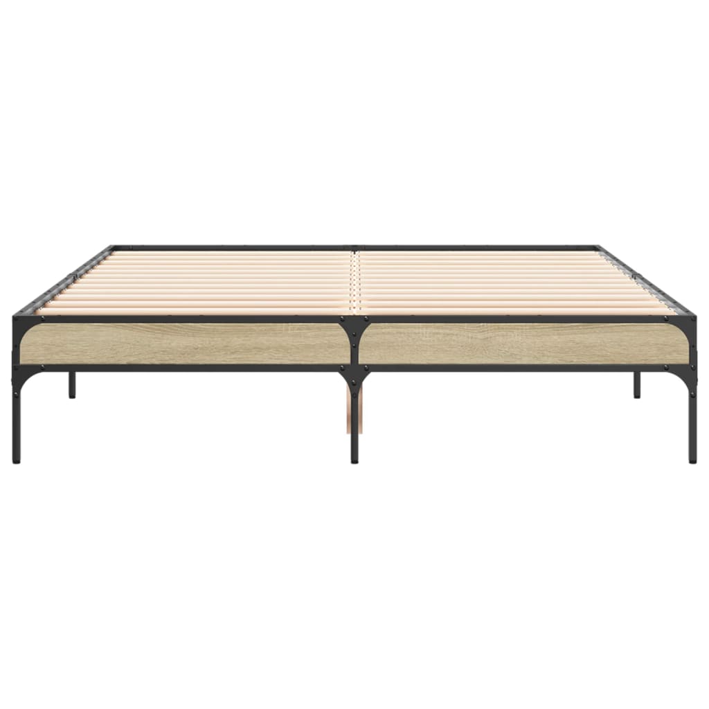 Bedframe bewerkt hout metaal sonoma eikenkleurig 90x190 cm