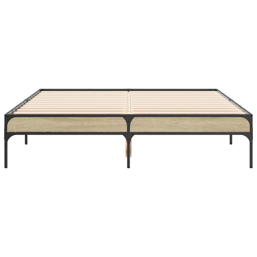 Bedframe bewerkt hout metaal sonoma eikenkleurig 90x190 cm