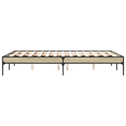 Bedframe bewerkt hout metaal sonoma eikenkleurig 90x190 cm