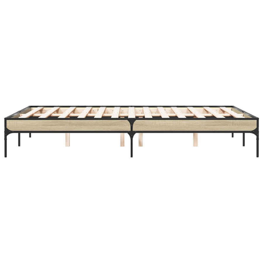 Bedframe bewerkt hout metaal sonoma eikenkleurig 90x190 cm