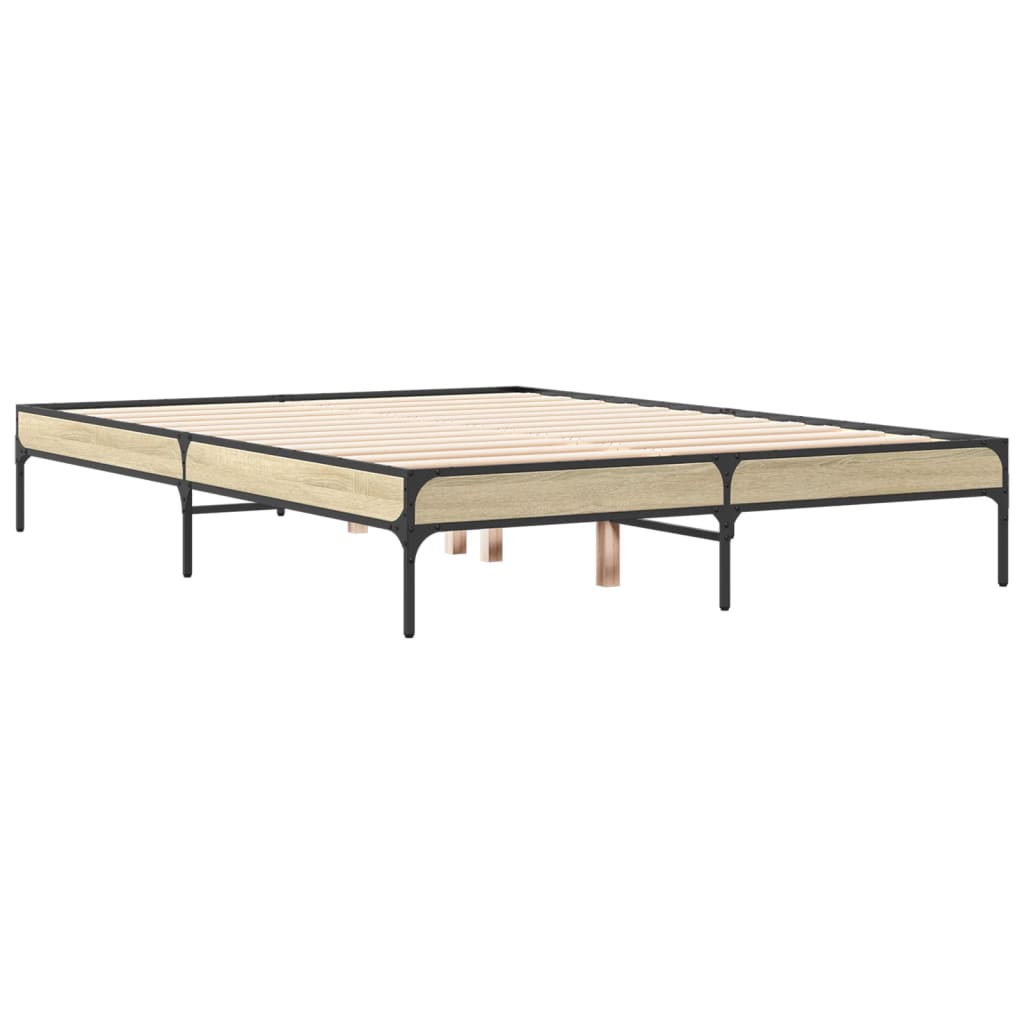Bedframe bewerkt hout metaal sonoma eikenkleurig 90x190 cm