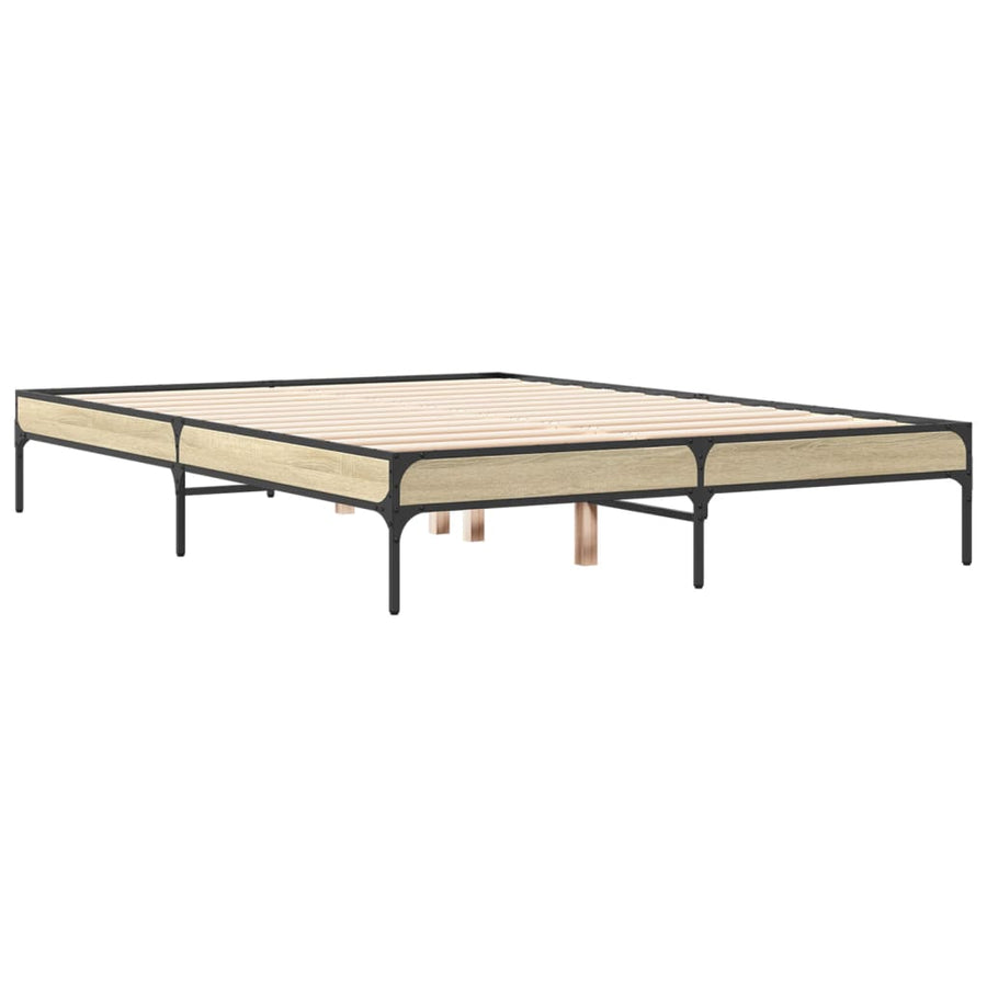 Bedframe bewerkt hout metaal sonoma eikenkleurig 90x190 cm