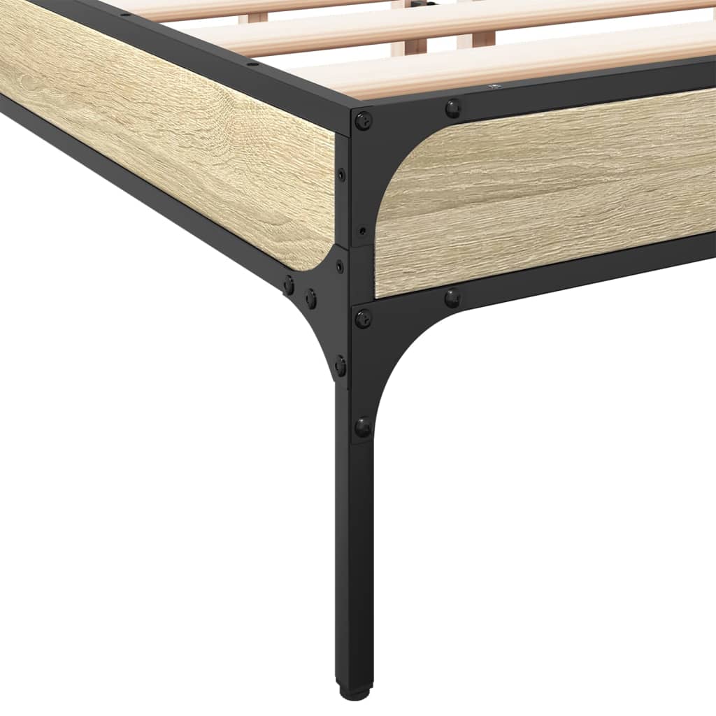 Bedframe bewerkt hout metaal sonoma eikenkleurig 90x190 cm