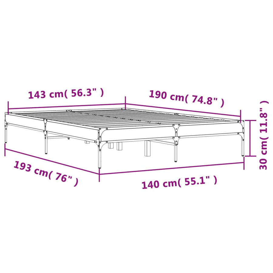 Bedframe bewerkt hout metaal sonoma eikenkleurig 90x190 cm