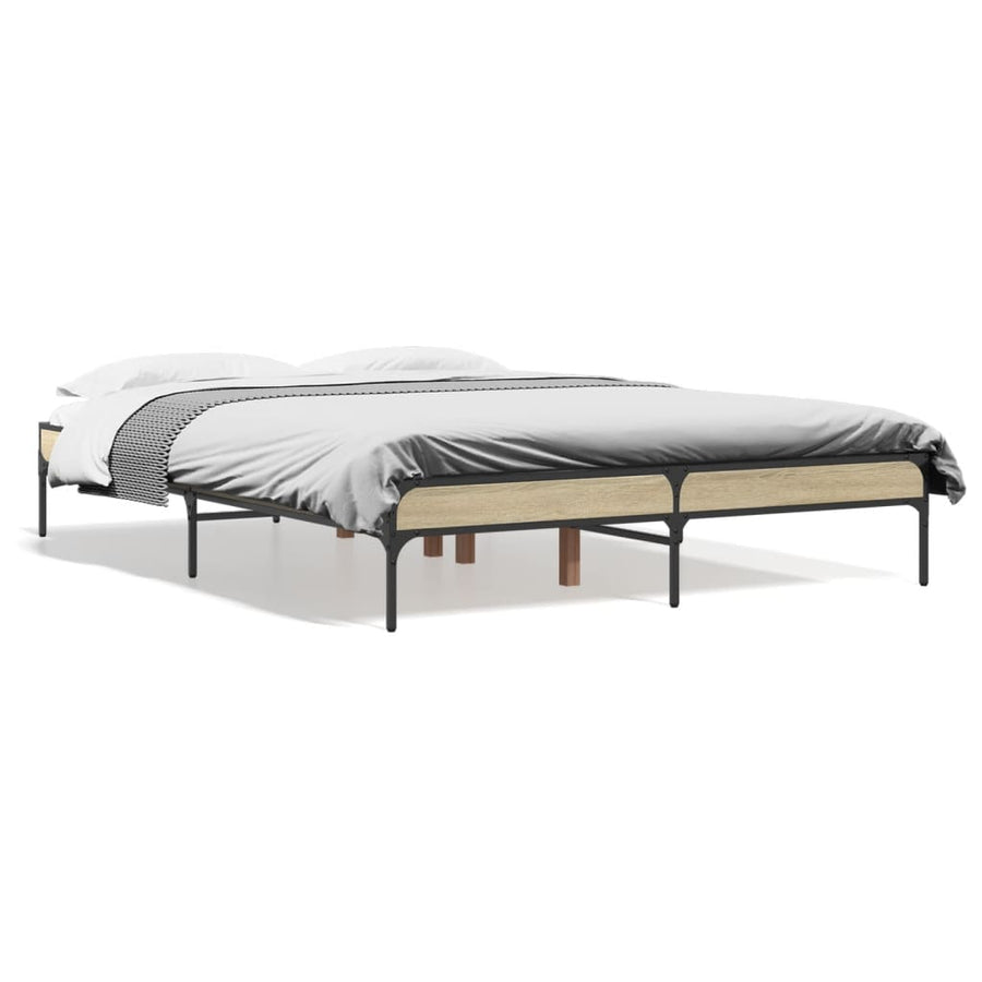 Bedframe bewerkt hout metaal sonoma eikenkleurig 90x190 cm