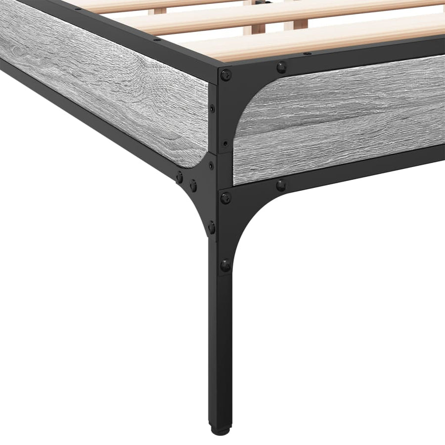 Bedframe bewerkt hout metaal grijs sonoma eiken 140x190 cm