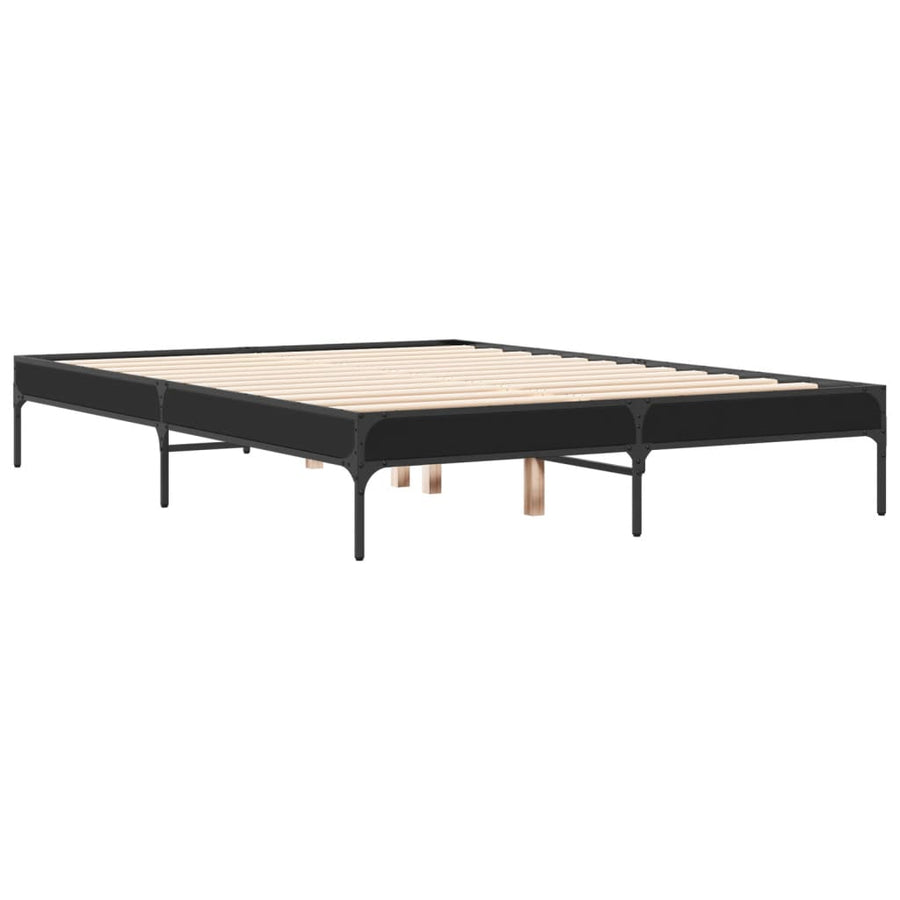 Bedframe bewerkt hout metaal zwart 135x190 cm
