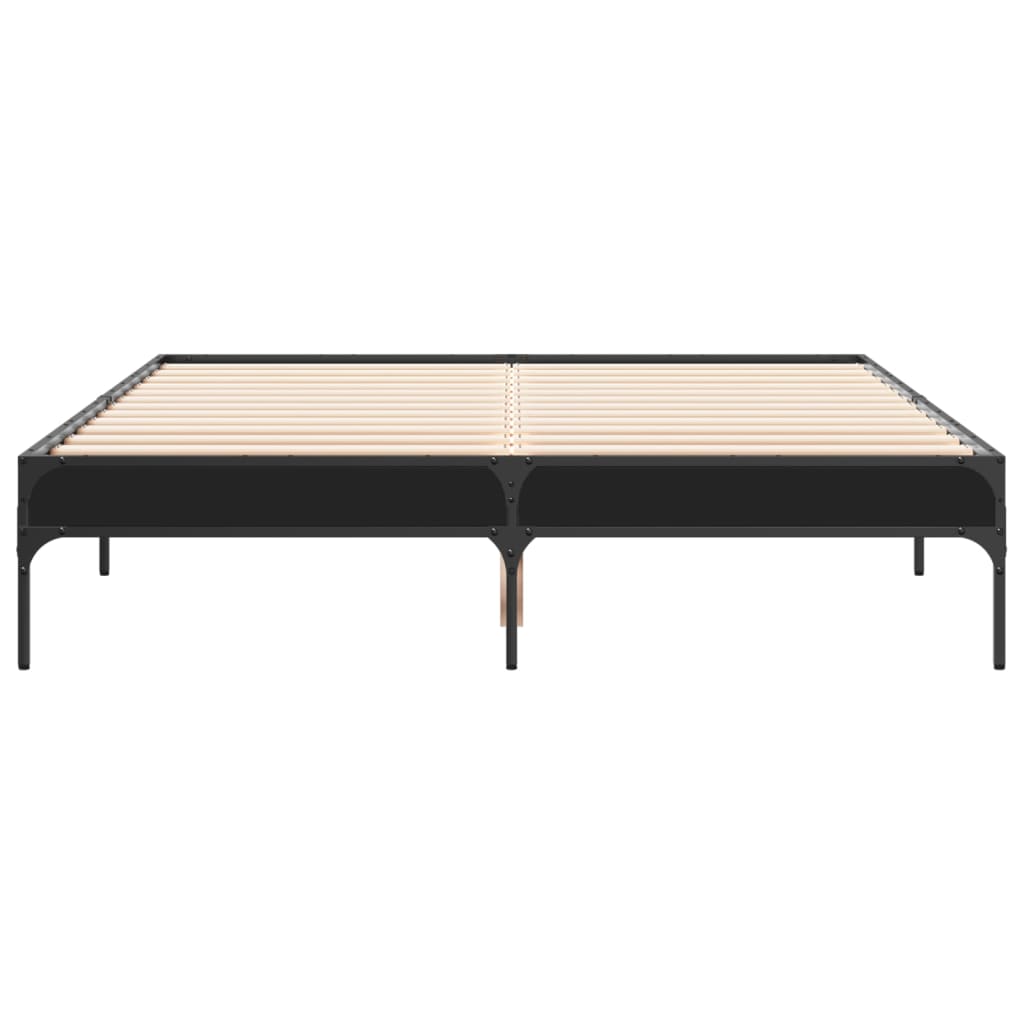 Bedframe bewerkt hout metaal zwart 135x190 cm