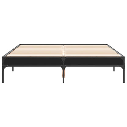 Bedframe bewerkt hout metaal zwart 135x190 cm
