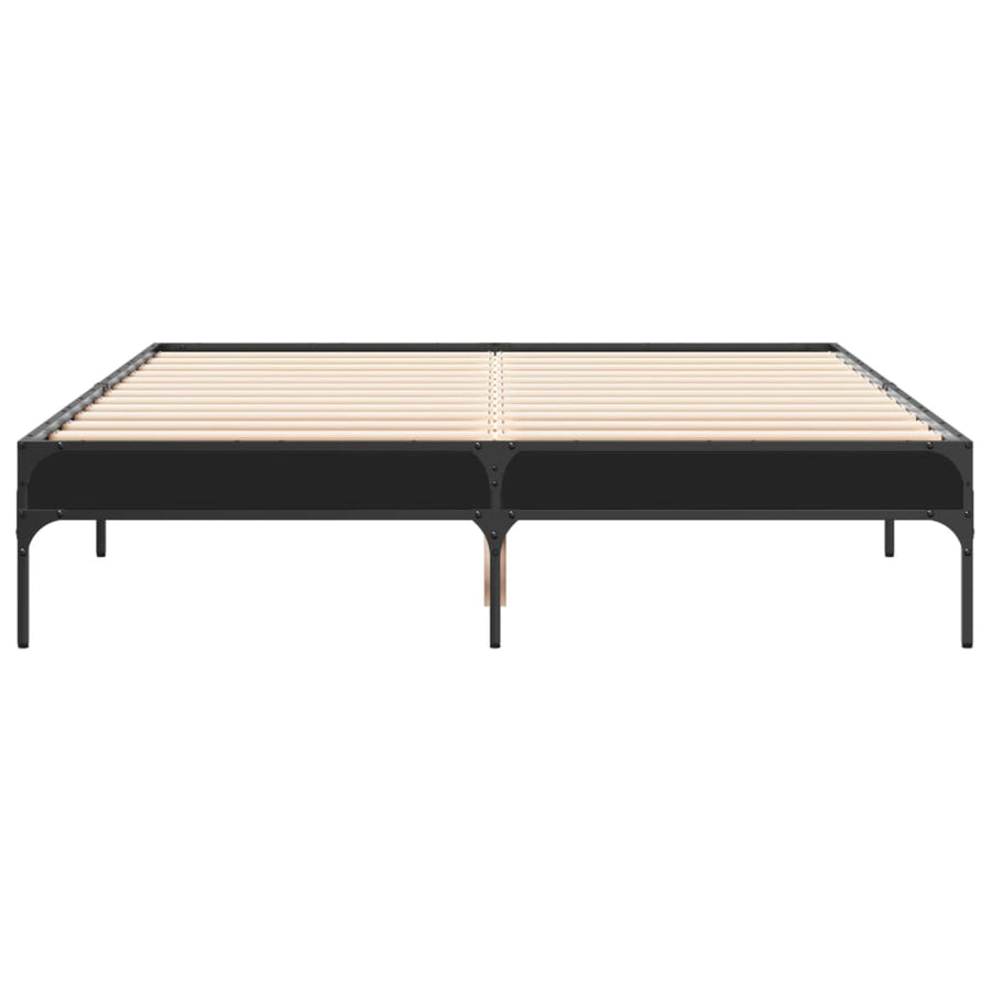 Bedframe bewerkt hout metaal zwart 135x190 cm