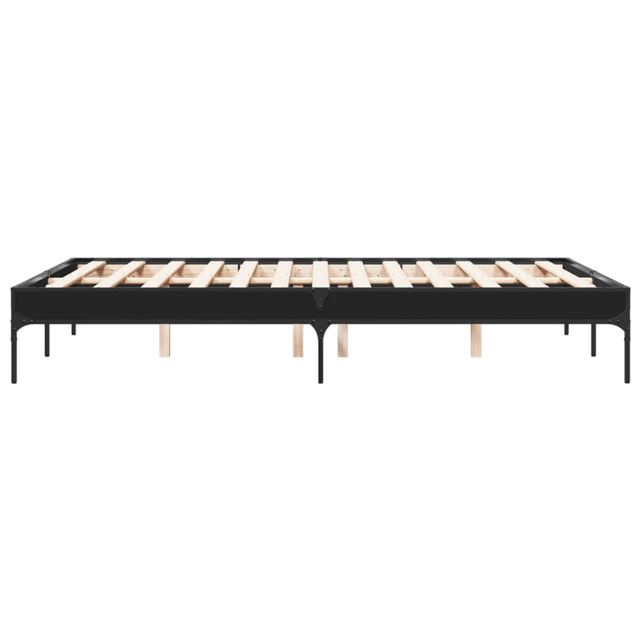 Bedframe bewerkt hout metaal zwart 135x190 cm