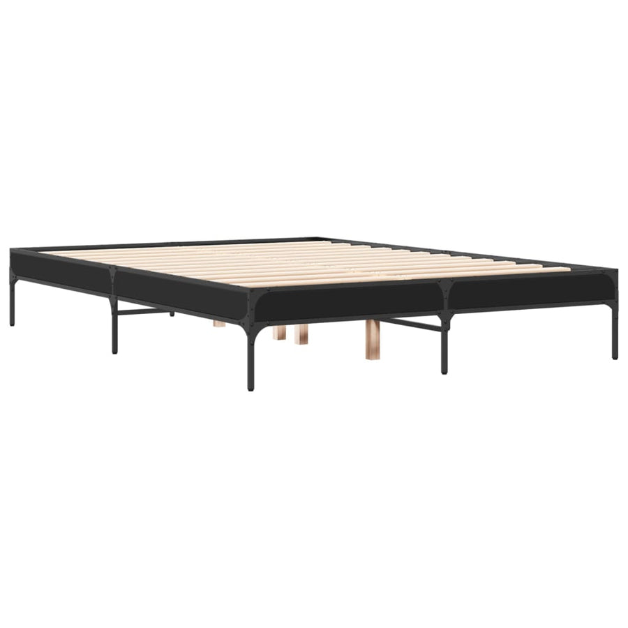 Bedframe bewerkt hout metaal zwart 135x190 cm