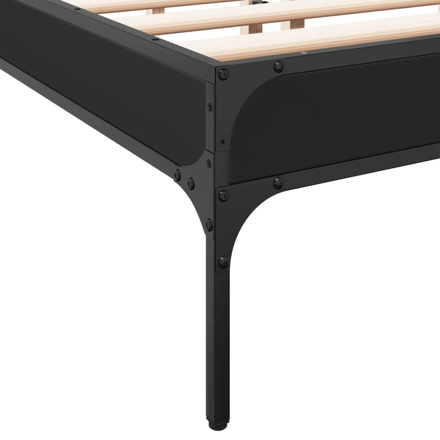 Bedframe bewerkt hout metaal zwart 135x190 cm