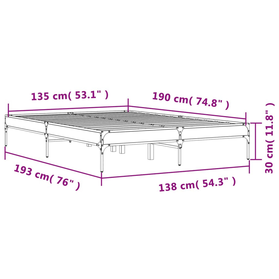 Bedframe bewerkt hout metaal zwart 135x190 cm