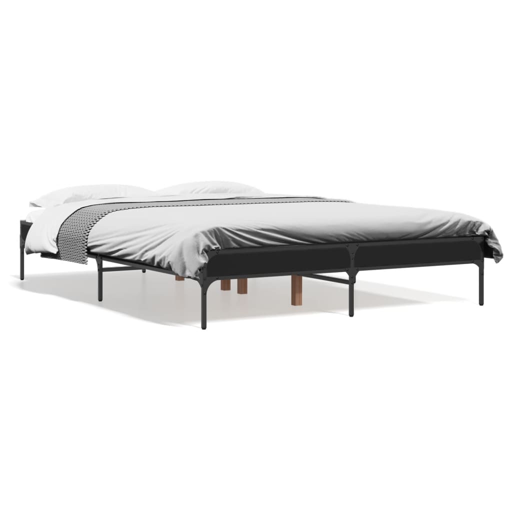 Bedframe bewerkt hout metaal zwart 135x190 cm