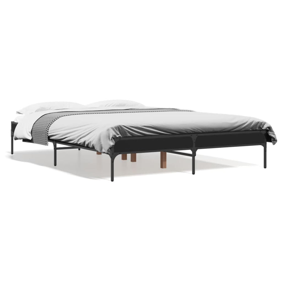 Bedframe bewerkt hout metaal zwart 135x190 cm
