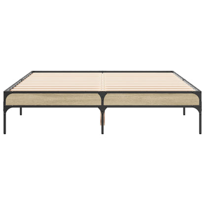 Bedframe bewerkt hout metaal sonoma eikenkleurig 135x190 cm