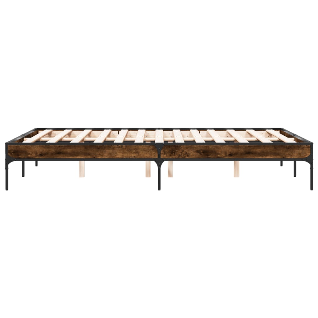 Bedframe bewerkt hout metaal gerookt eikenkleurig 135x190 cm
