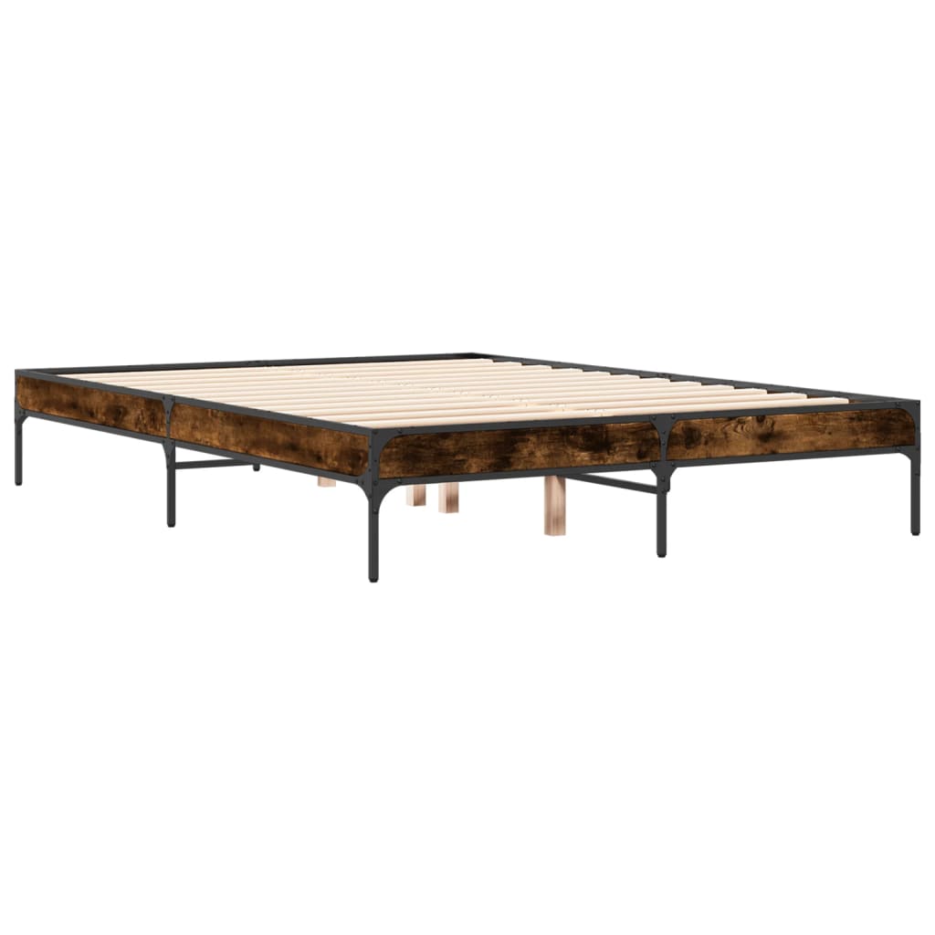 Bedframe bewerkt hout metaal gerookt eikenkleurig 135x190 cm
