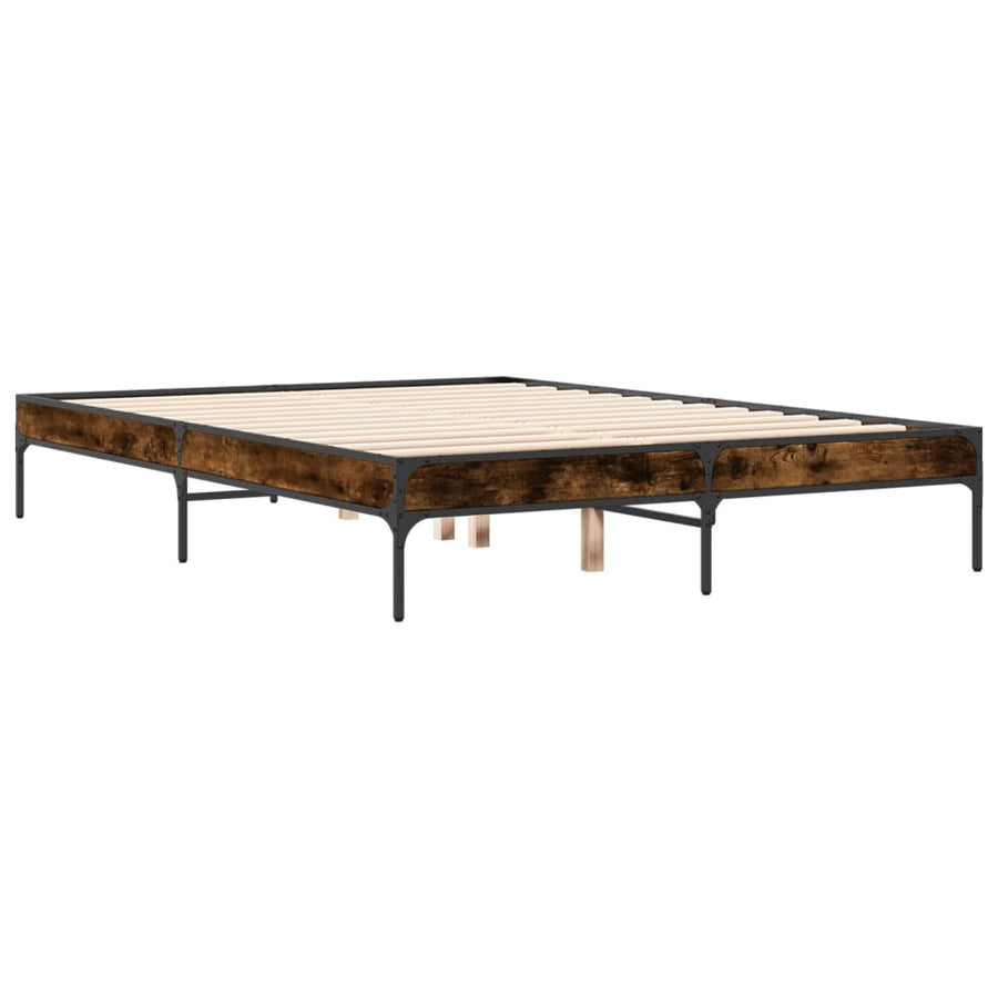 Bedframe bewerkt hout metaal gerookt eikenkleurig 135x190 cm