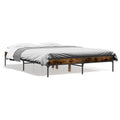 Bed frame carved wood metal smoked oak effect 135x190 cm