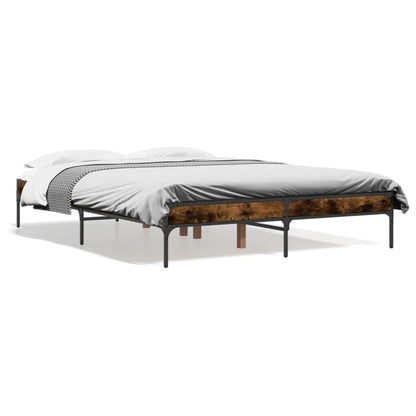 Bedframe bewerkt hout metaal gerookt eikenkleurig 135x190 cm