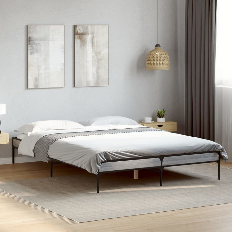 Bedframe bewerkt hout metaal grijs sonoma eiken 135x190 cm
