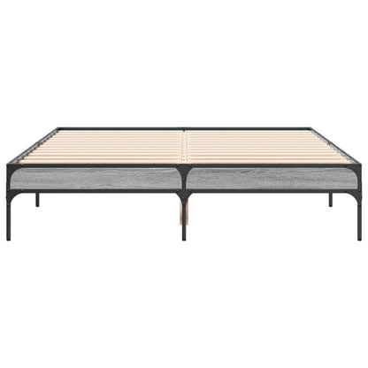 Bedframe bewerkt hout metaal grijs sonoma eiken 135x190 cm