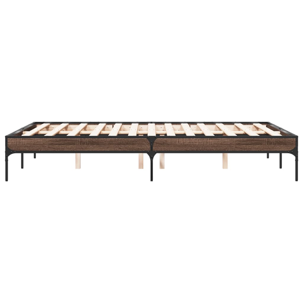 Bedframe bewerkt hout metaal bruin eikenkleur 135x190 cm