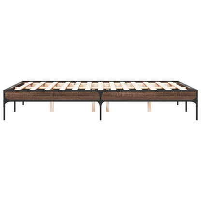 Bedframe bewerkt hout metaal bruin eikenkleur 135x190 cm