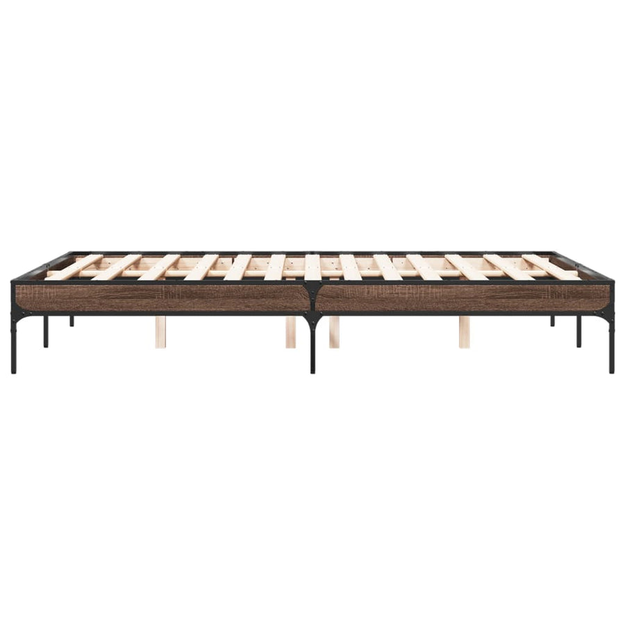 Bedframe bewerkt hout metaal bruin eikenkleur 135x190 cm