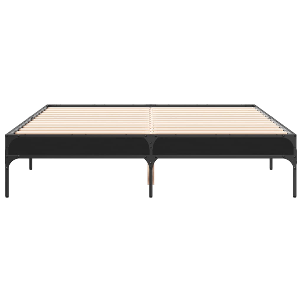 Bedframe bewerkt hout metaal zwart 120x190 cm
