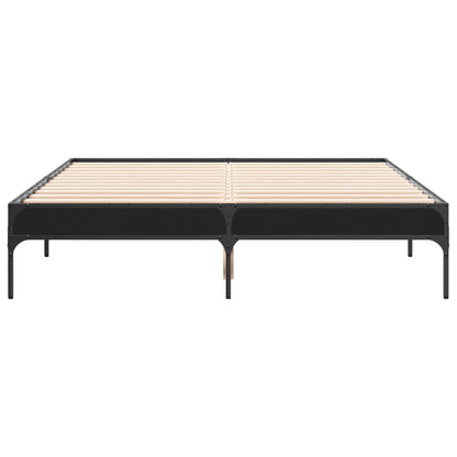 Bedframe bewerkt hout metaal zwart 120x190 cm