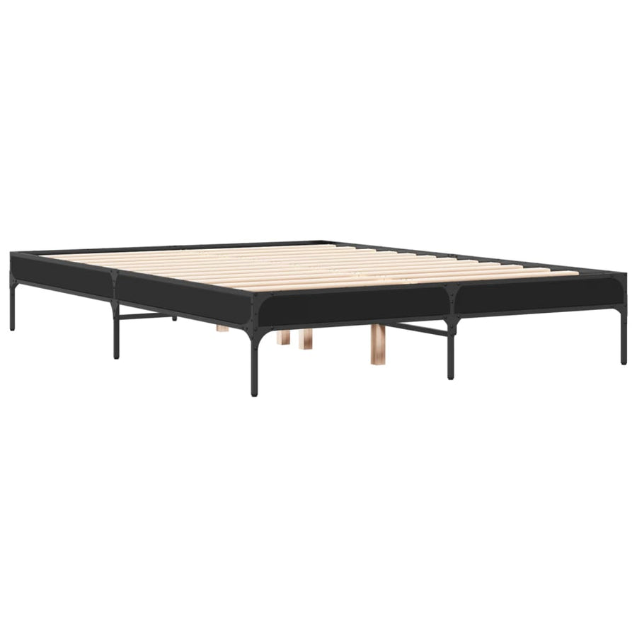 Bedframe bewerkt hout metaal zwart 120x190 cm