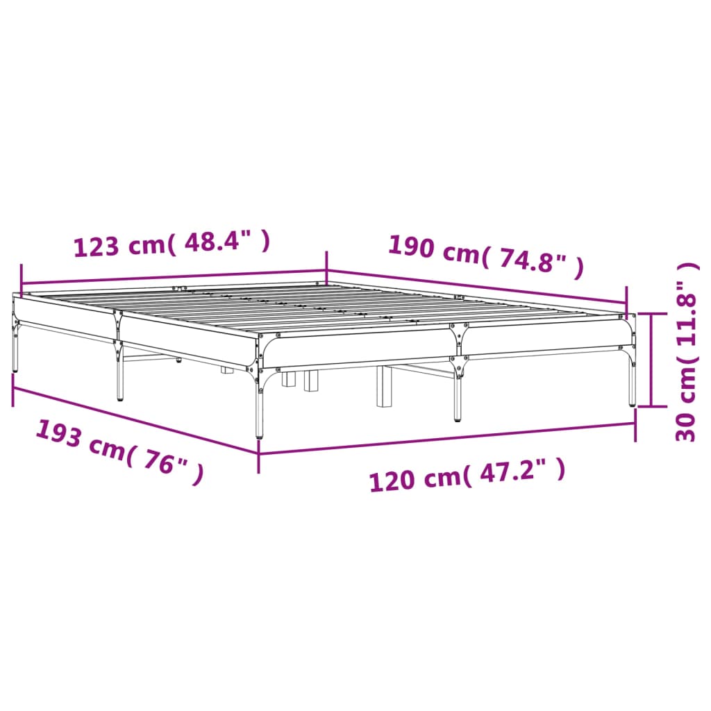 Bedframe bewerkt hout metaal zwart 120x190 cm